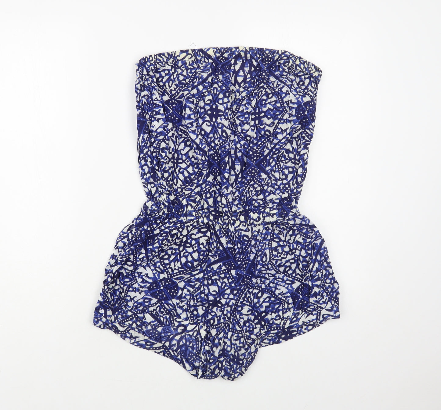 Ocean Club Womens Blue Geometric Cotton Playsuit One-Piece Size 8
