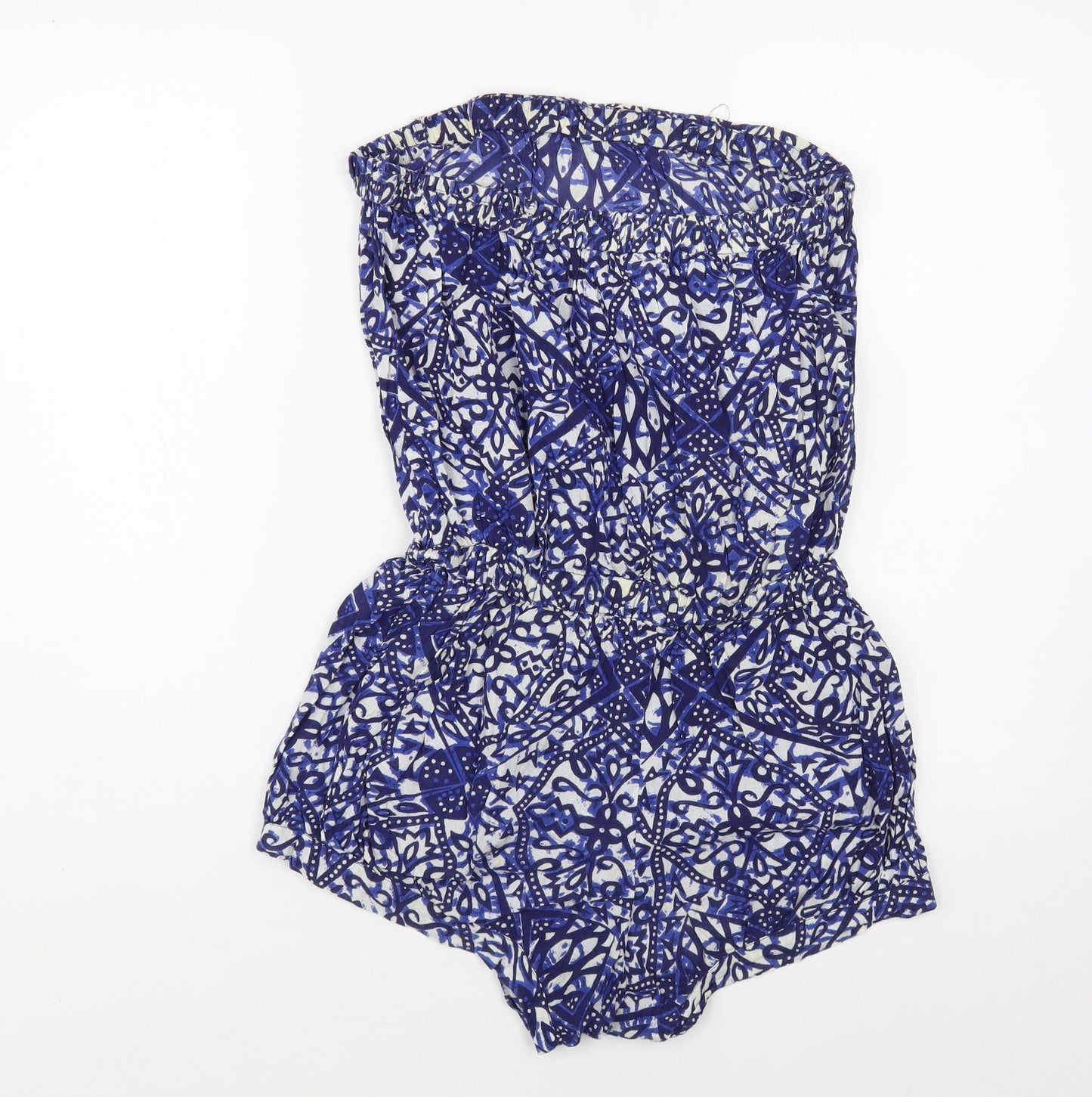Ocean Club Womens Blue Geometric Cotton Playsuit One-Piece Size 8
