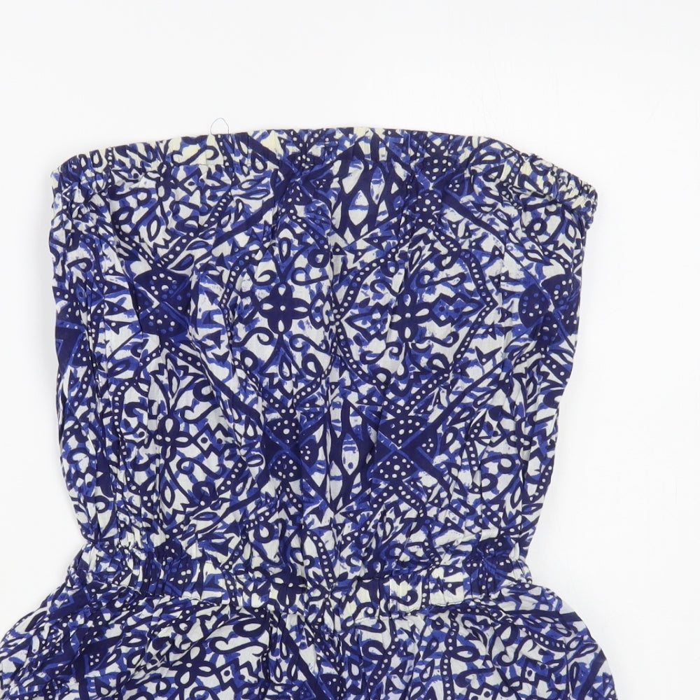 Ocean Club Womens Blue Geometric Cotton Playsuit One-Piece Size 8