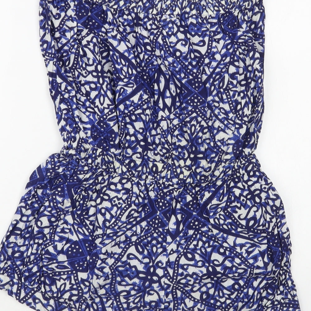 Ocean Club Womens Blue Geometric Cotton Playsuit One-Piece Size 8