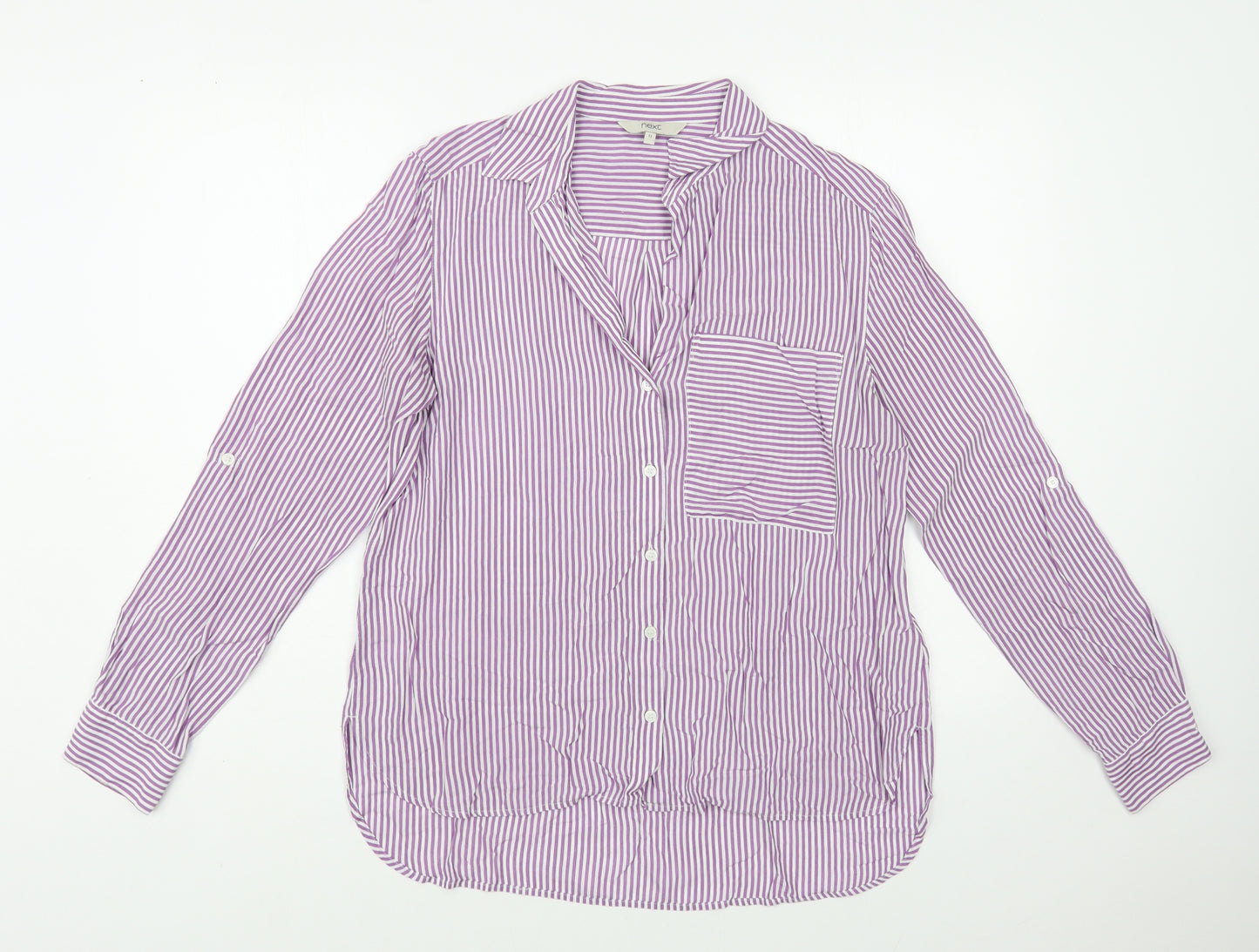 NEXT Womens Purple Striped Viscose Basic Button-Up Size 12 Collared