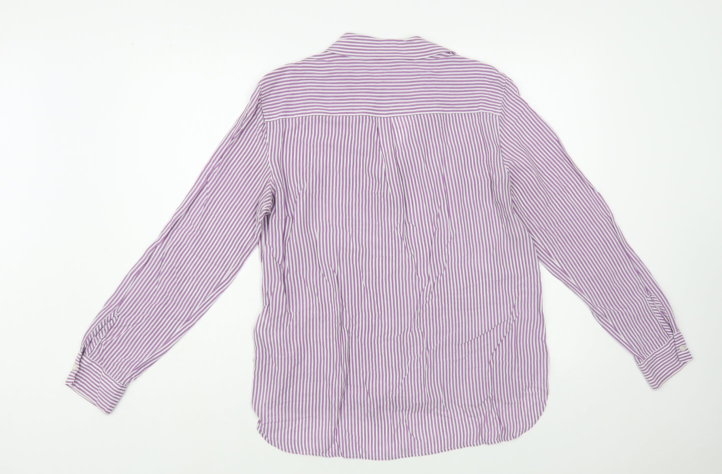 NEXT Womens Purple Striped Viscose Basic Button-Up Size 12 Collared