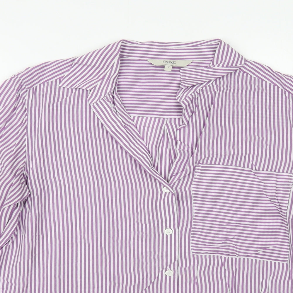 NEXT Womens Purple Striped Viscose Basic Button-Up Size 12 Collared