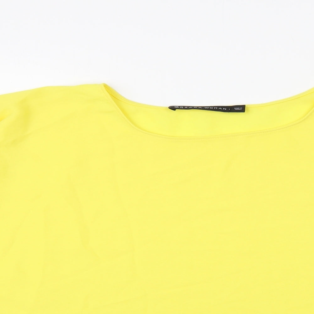Zara Womens Yellow Polyester Basic Blouse Size XS Round Neck