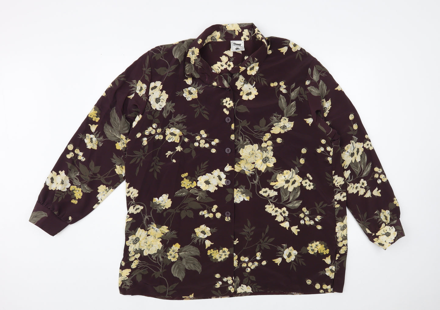 Clover Collection Womens Brown Floral Viscose Basic Button-Up Size 20 Collared