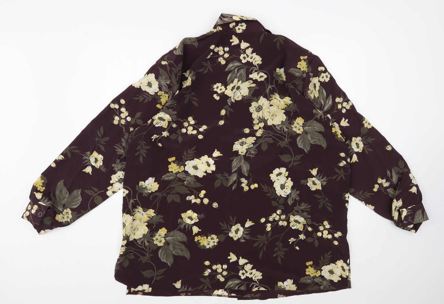 Clover Collection Womens Brown Floral Viscose Basic Button-Up Size 20 Collared
