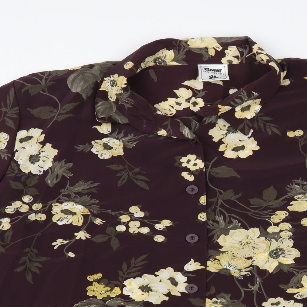 Clover Collection Womens Brown Floral Viscose Basic Button-Up Size 20 Collared
