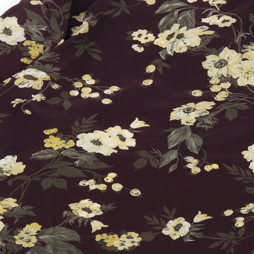 Clover Collection Womens Brown Floral Viscose Basic Button-Up Size 20 Collared