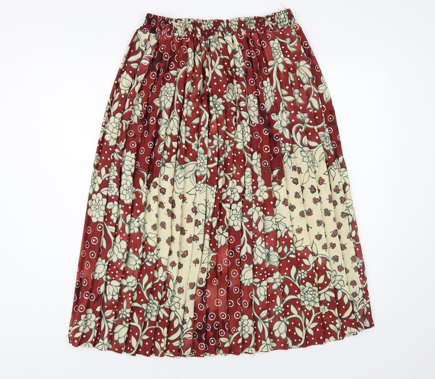 Preworn Womens Red Floral Polyester Pleated Skirt Size M