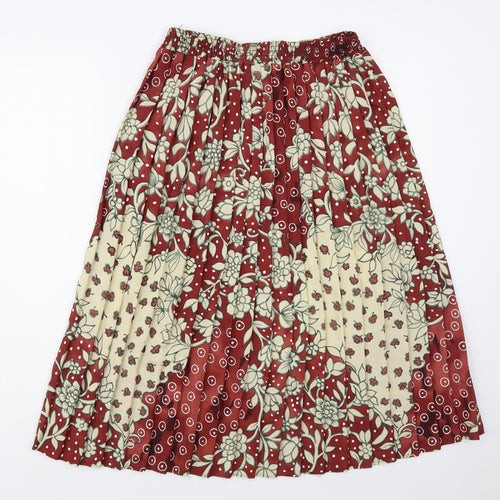 Preworn Womens Red Floral Polyester Pleated Skirt Size M