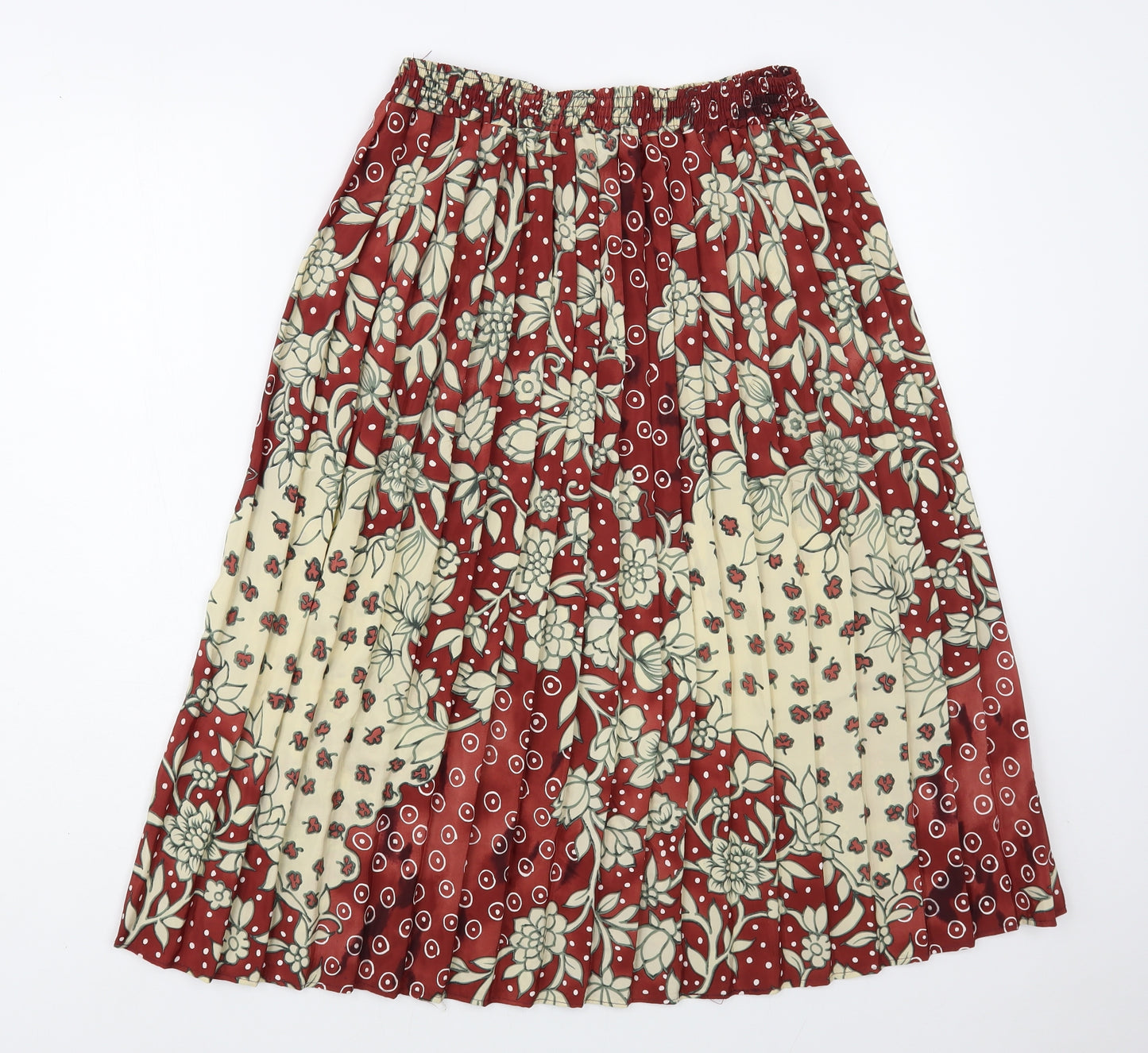 Preworn Womens Red Floral Polyester Pleated Skirt Size M