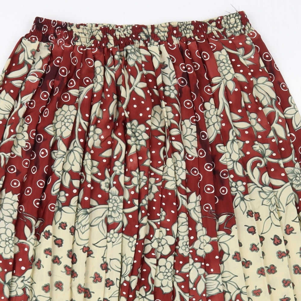 Preworn Womens Red Floral Polyester Pleated Skirt Size M