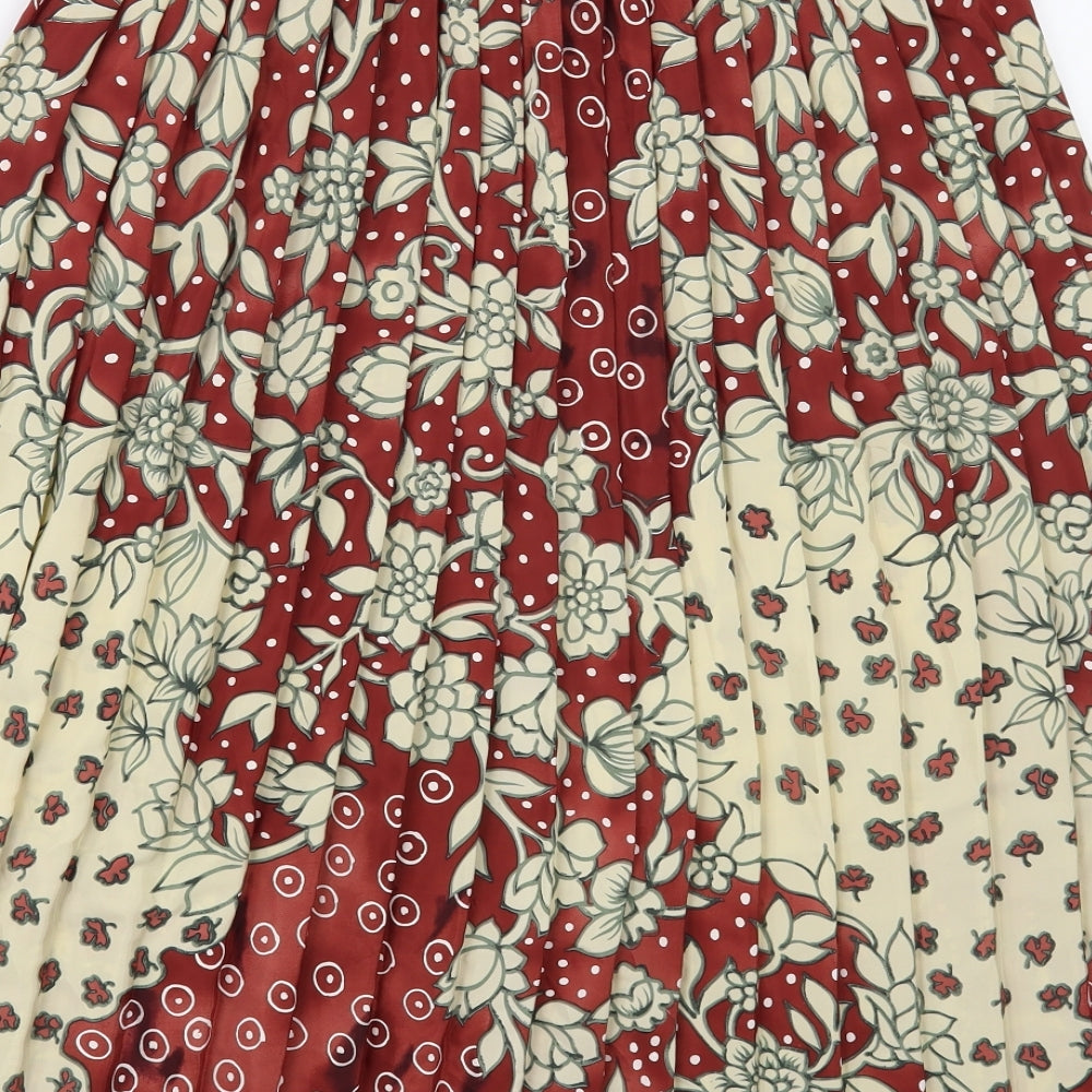 Preworn Womens Red Floral Polyester Pleated Skirt Size M