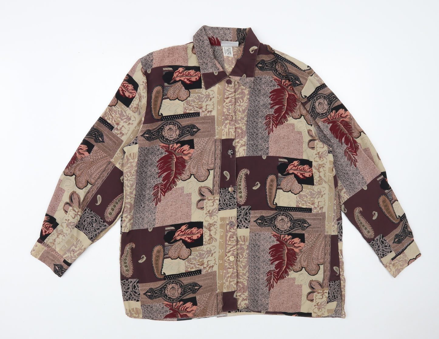 Miss Unique Womens Brown Paisley Polyester Basic Button-Up Size 20 Collared