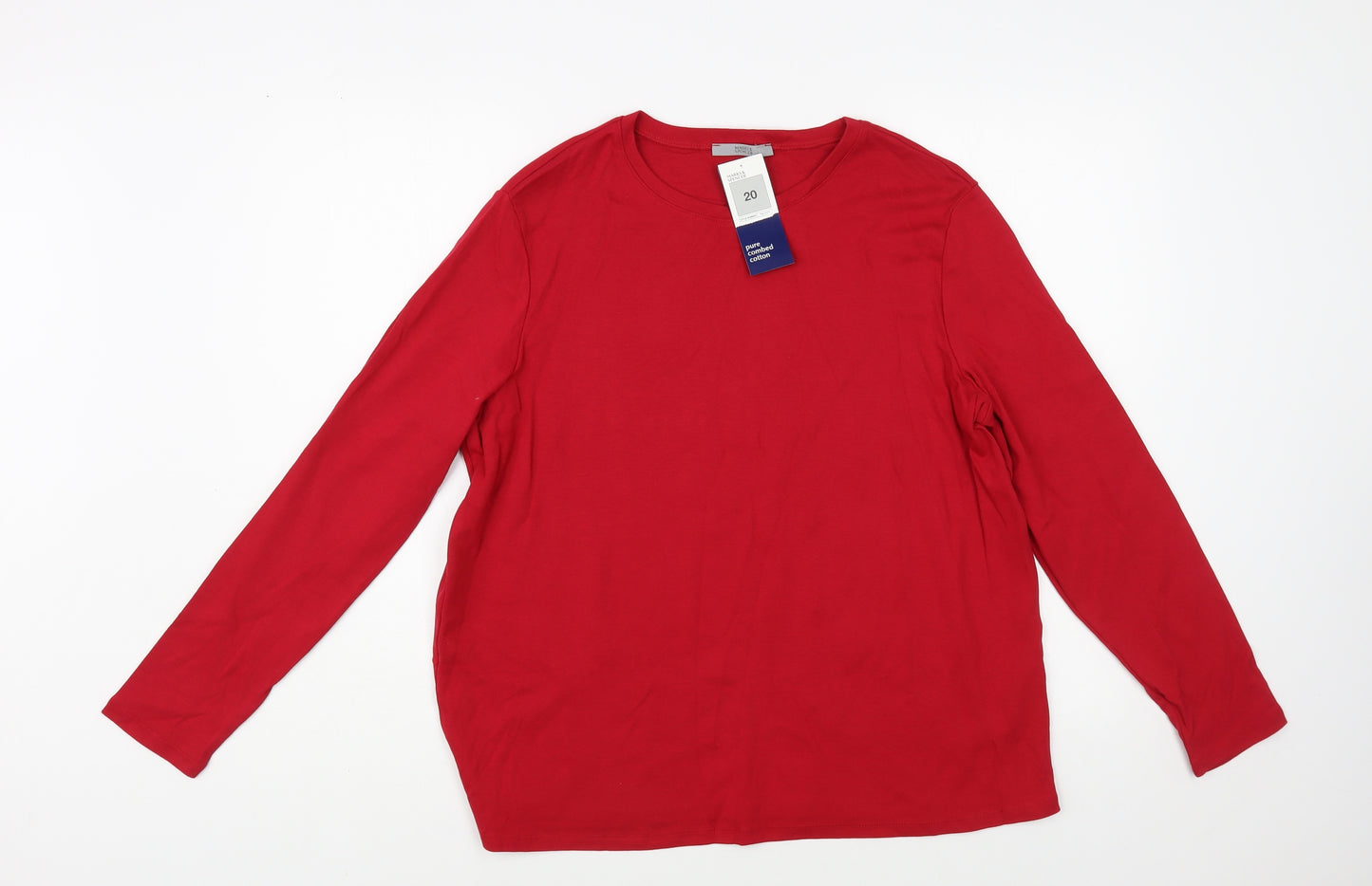 Marks and Spencer Womens Red Cotton Basic T-Shirt Size 20 Crew Neck