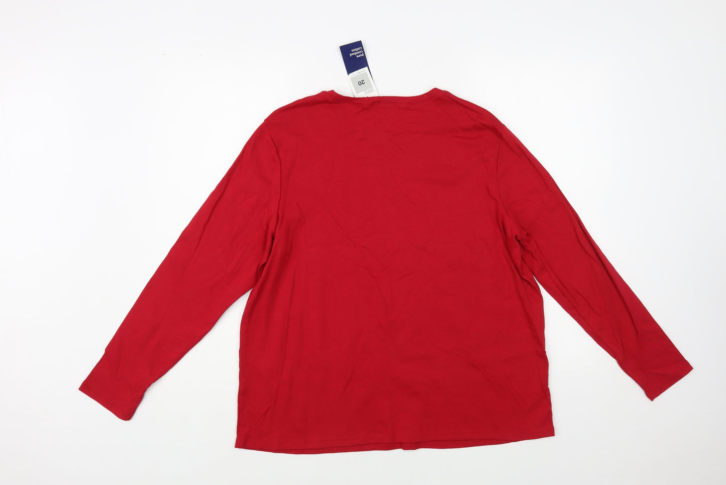 Marks and Spencer Womens Red Cotton Basic T-Shirt Size 20 Crew Neck