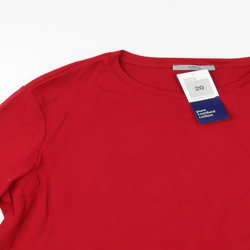 Marks and Spencer Womens Red Cotton Basic T-Shirt Size 20 Crew Neck