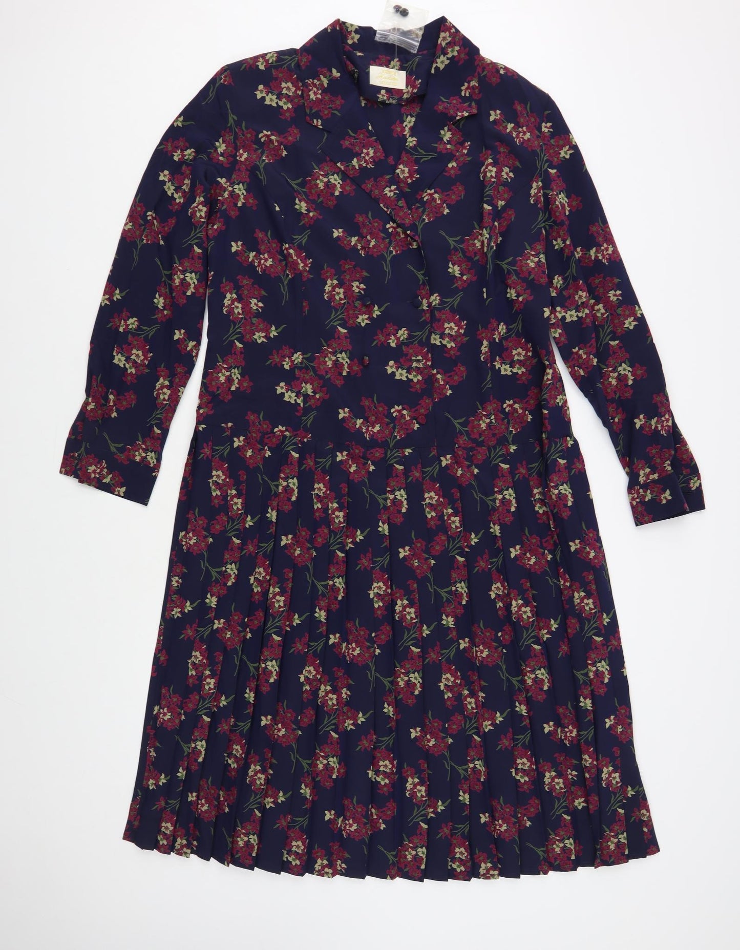 Eastex Womens Blue Floral Polyester A-Line Size 18 Collared Button
