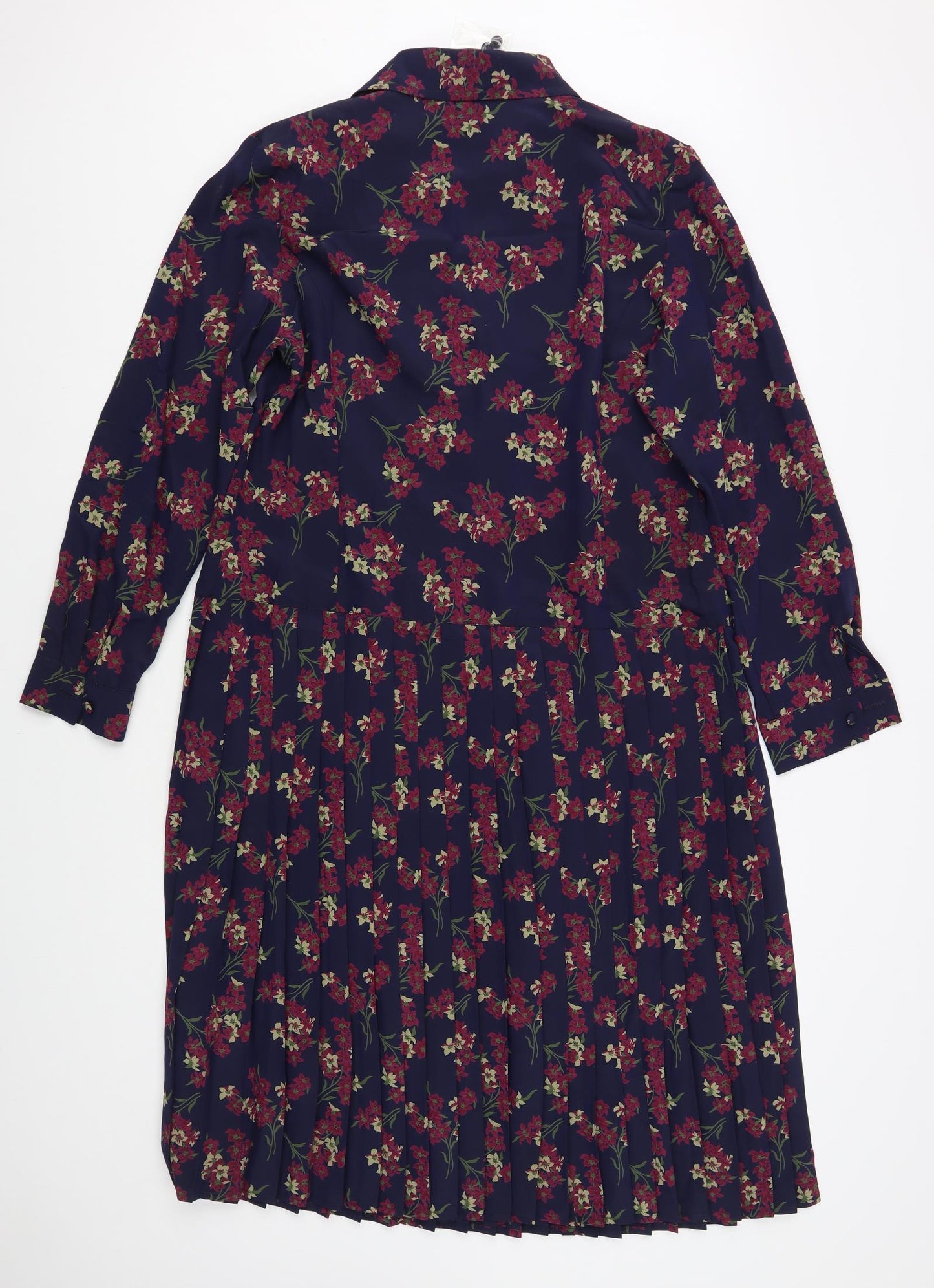 Eastex Womens Blue Floral Polyester A-Line Size 18 Collared Button