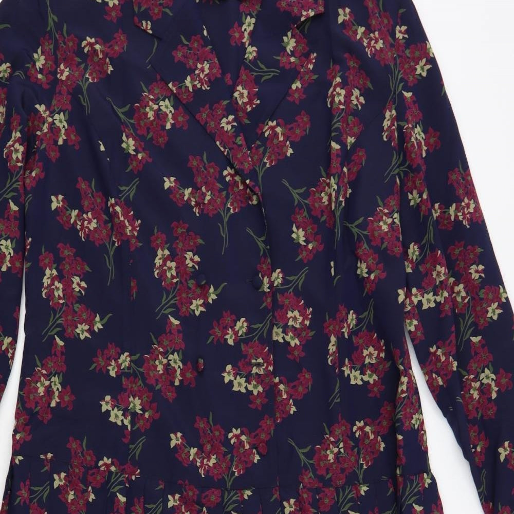 Eastex Womens Blue Floral Polyester A-Line Size 18 Collared Button