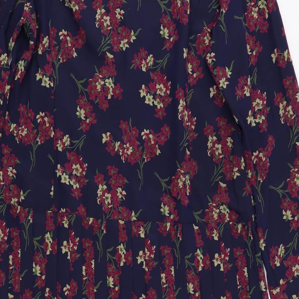 Eastex Womens Blue Floral Polyester A-Line Size 18 Collared Button