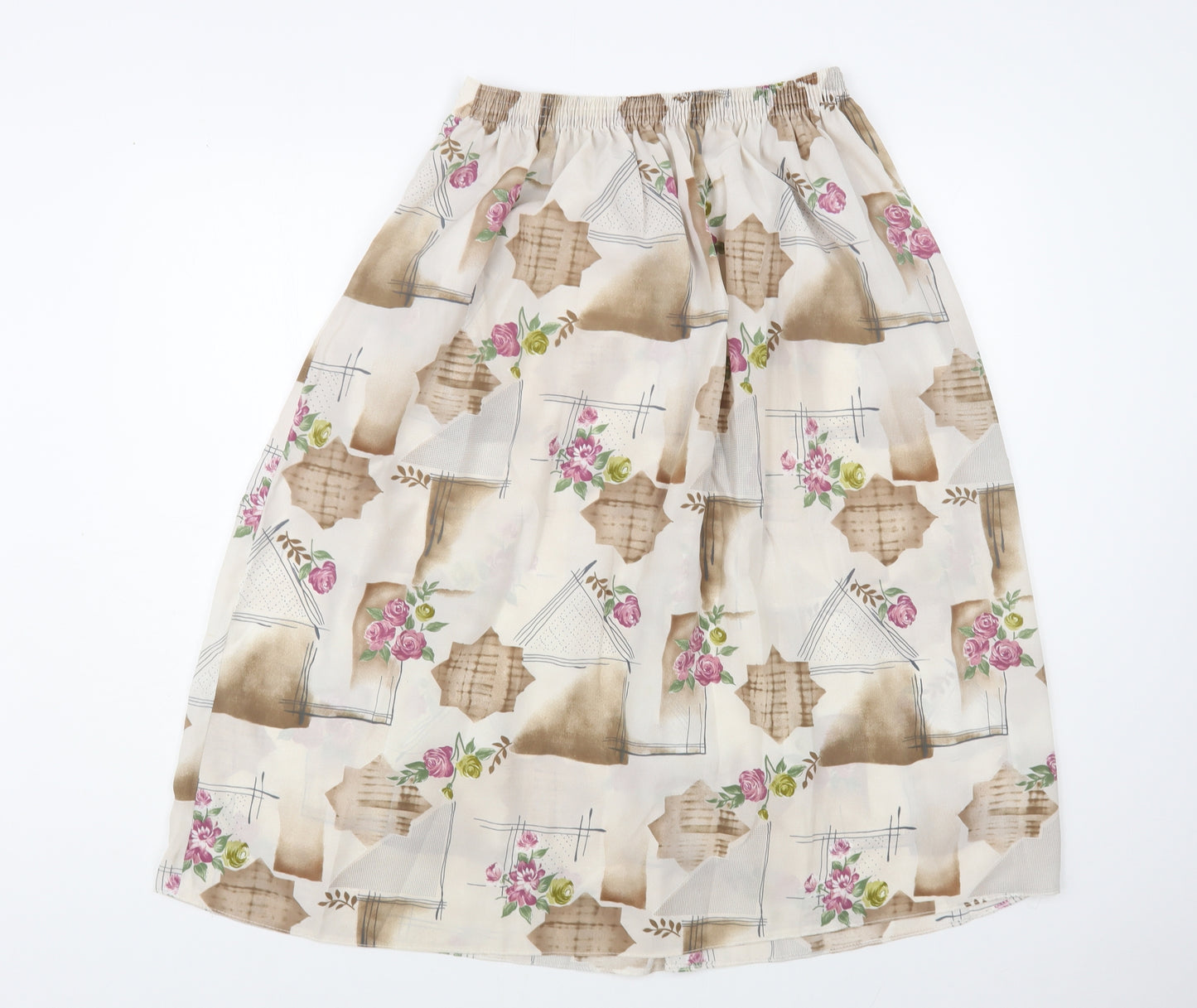 Preworn Womens Beige Geometric Polyester A-Line Skirt Size 18