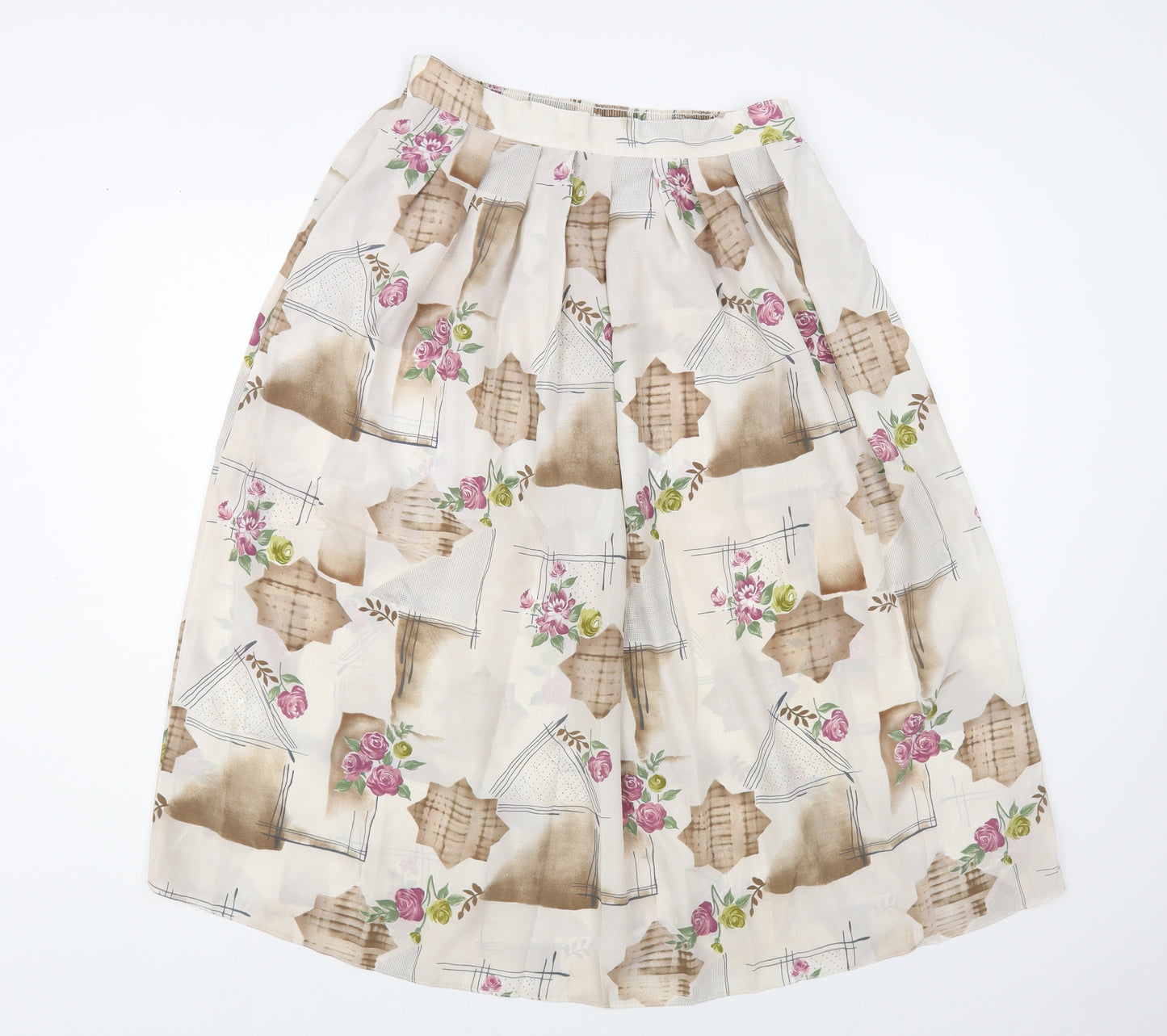 Preworn Womens Beige Geometric Polyester A-Line Skirt Size 18