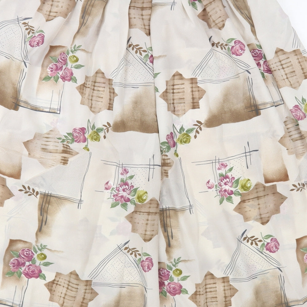 Preworn Womens Beige Geometric Polyester A-Line Skirt Size 18