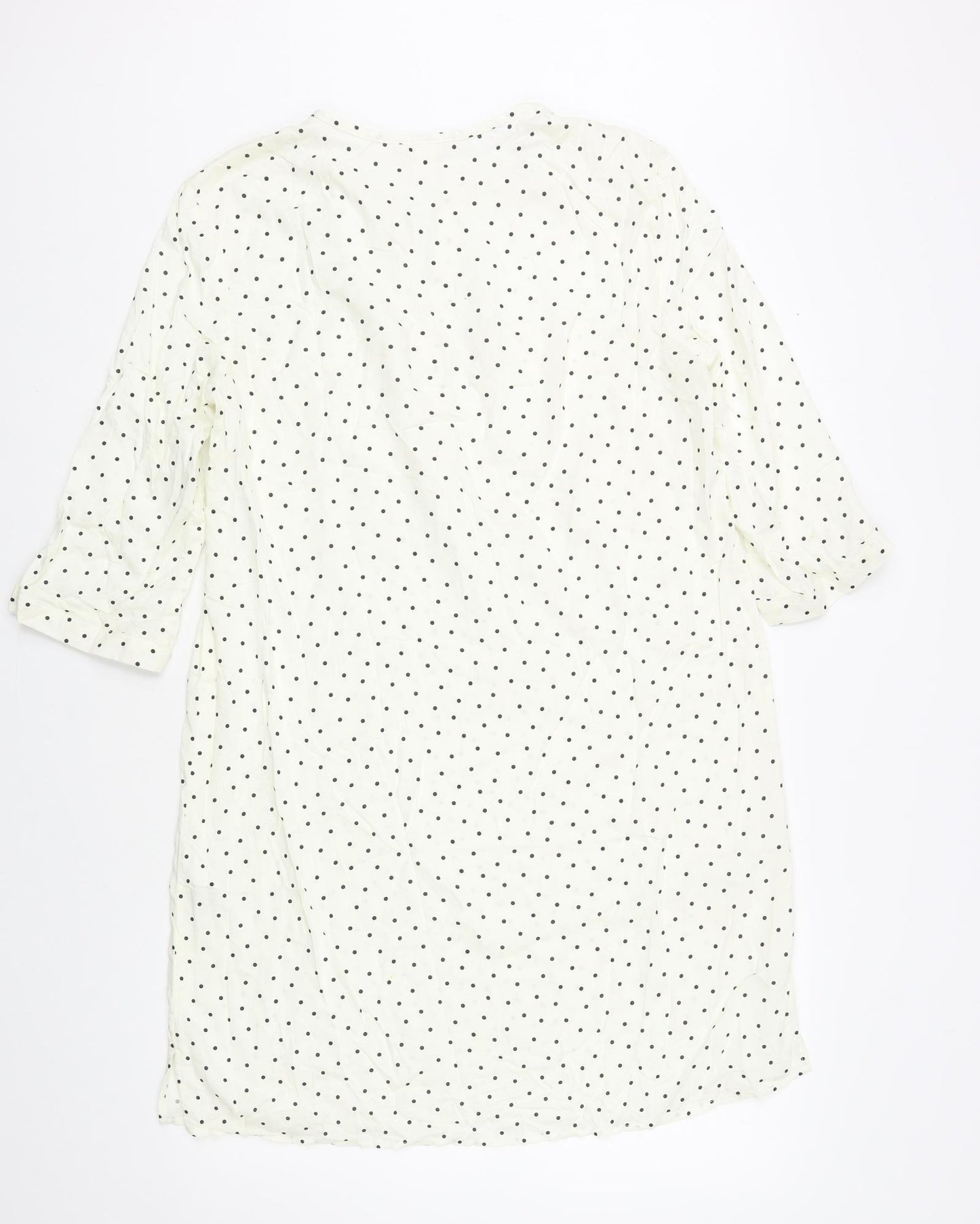 H&M Womens Ivory Polka Dot Viscose Shift Size 8 Round Neck Button