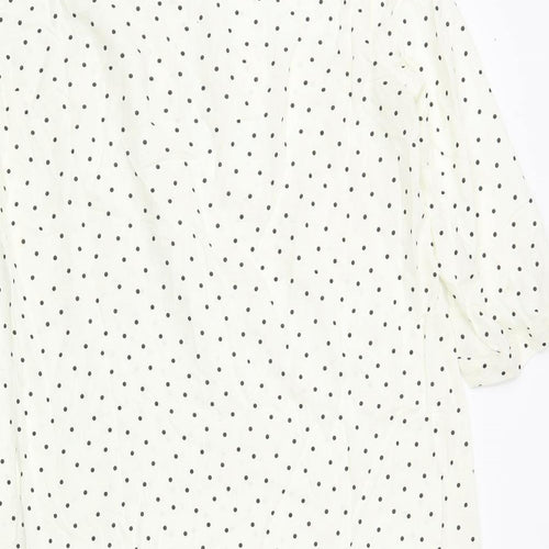 H&M Womens Ivory Polka Dot Viscose Shift Size 8 Round Neck Button