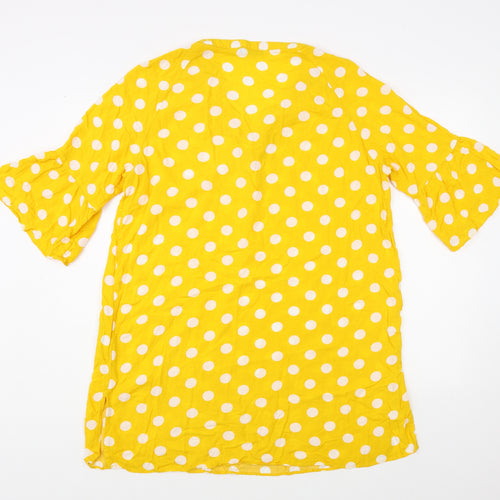 TEX Womens Yellow Polka Dot Viscose Tunic Blouse Size M V-Neck