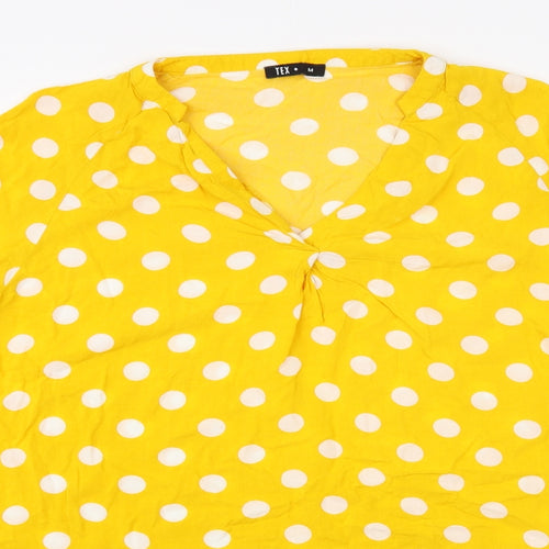 TEX Womens Yellow Polka Dot Viscose Tunic Blouse Size M V-Neck