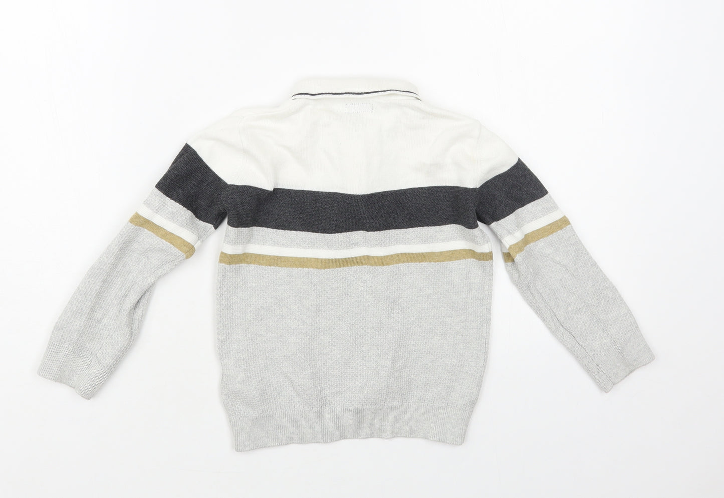 NEXT Boys Grey Collared Striped Cotton Pullover Jumper Size 2-3 Years Zip