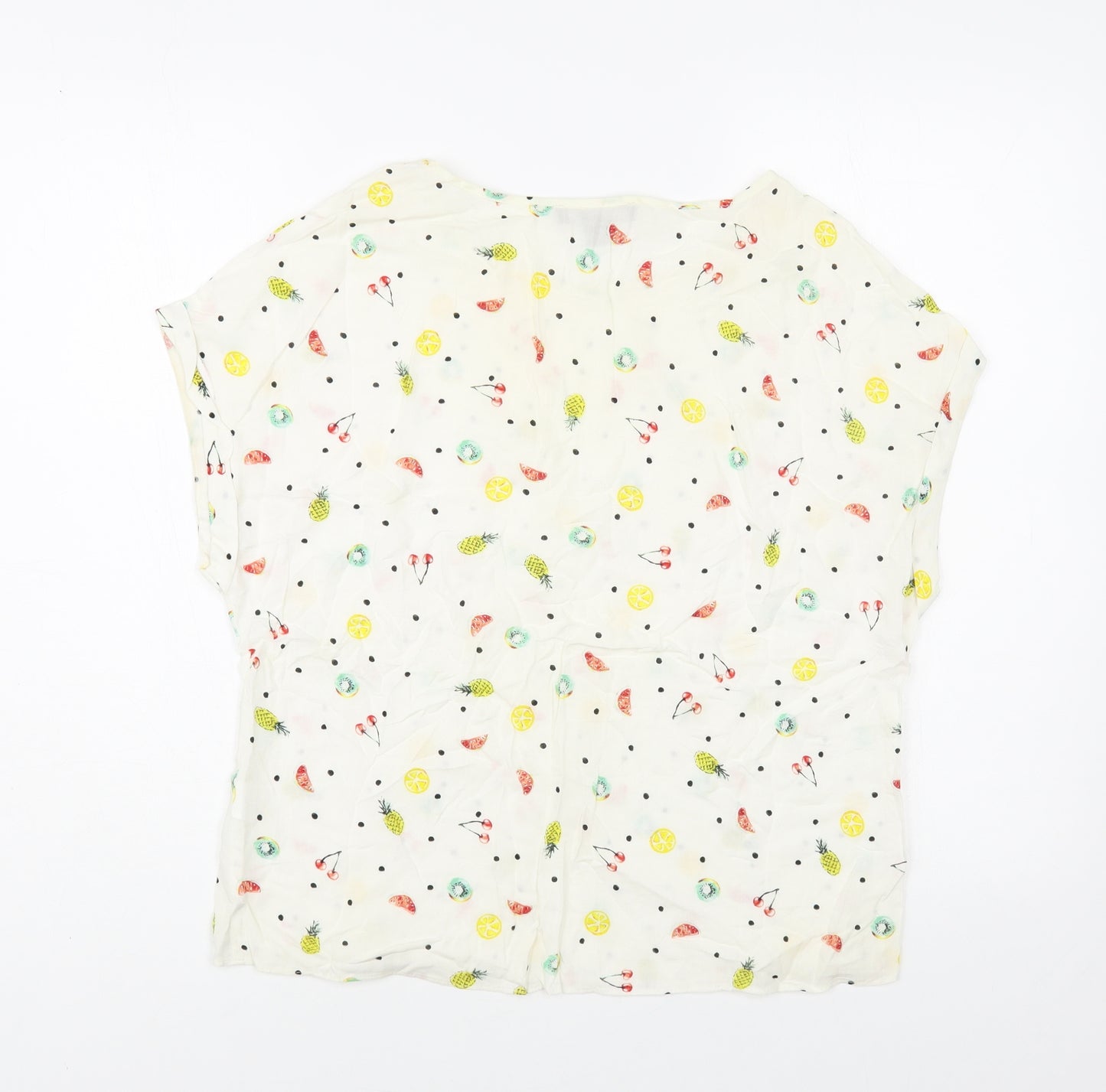 Atmosphere Womens White Geometric Viscose Basic Blouse Size 10 Boat Neck - Fruit Print