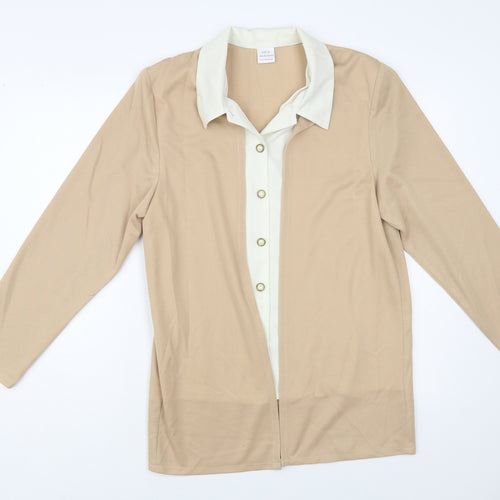 Made in England Womens Beige Polyester Basic Button-Up Size L Collared