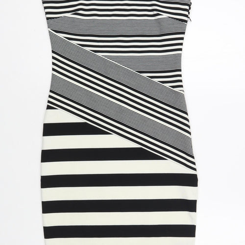 Felicity & Coco Womens Black Striped Polyester Bodycon Size XS Scoop Neck Pullover