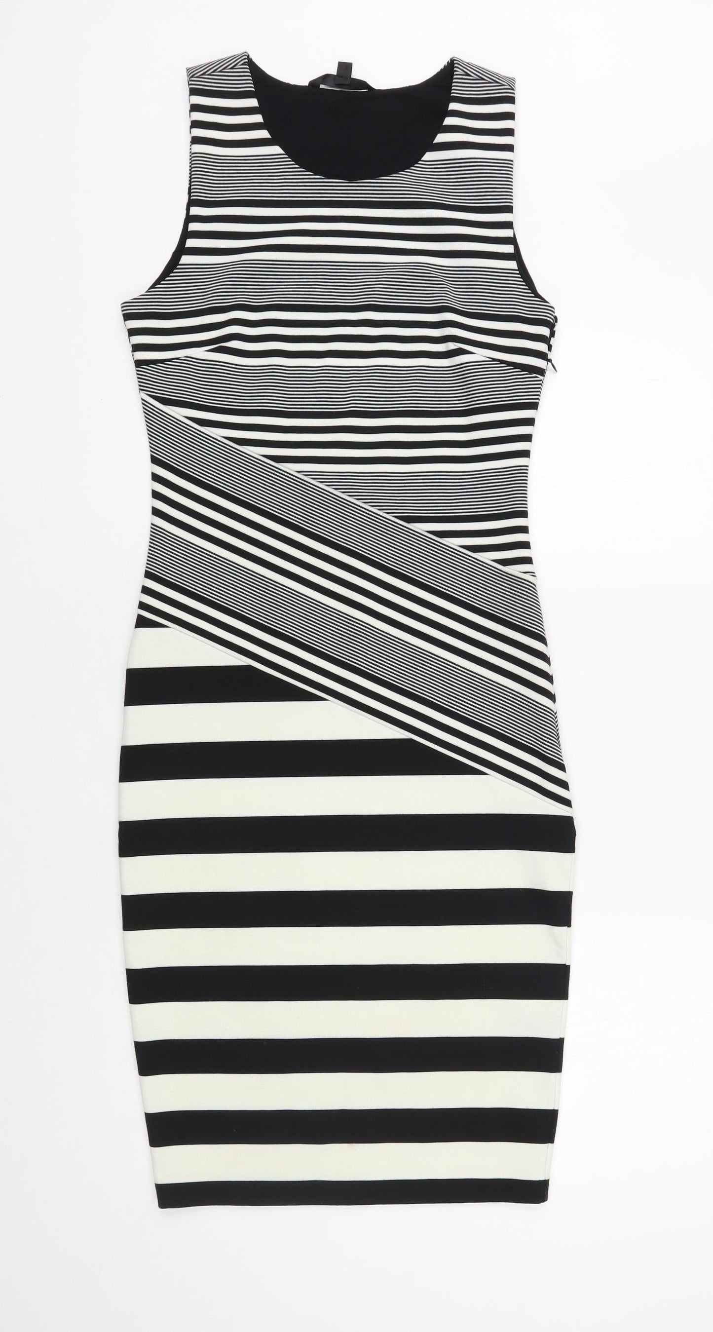 Felicity & Coco Womens Black Striped Polyester Bodycon Size XS Scoop Neck Pullover