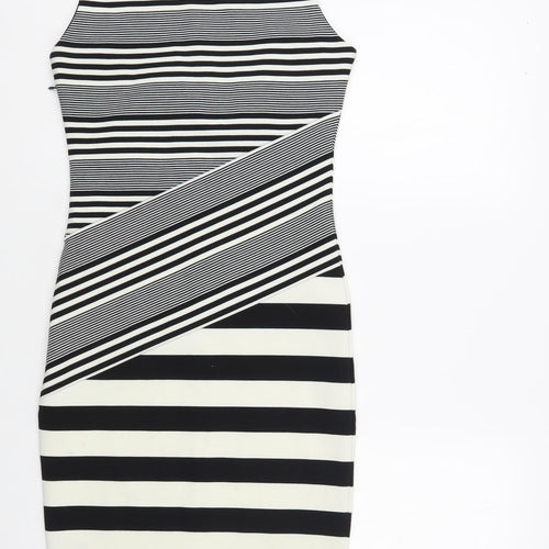 Felicity & Coco Womens Black Striped Polyester Bodycon Size XS Scoop Neck Pullover