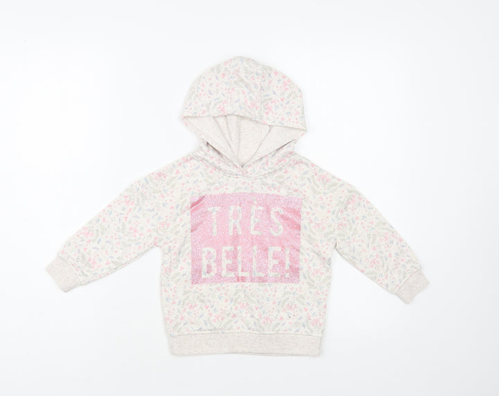 Primark Girls Grey Floral Cotton Pullover Hoodie Size 2-3 Years Pullover - Tres Belle