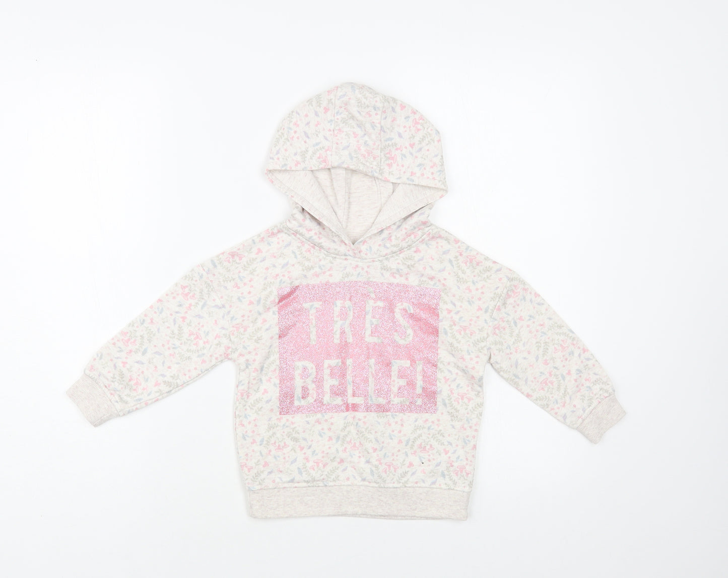 Primark Girls Grey Floral Cotton Pullover Hoodie Size 2-3 Years Pullover - Tres Belle
