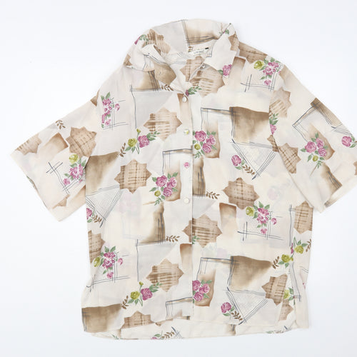 Living Womens Beige Geometric Polyester Basic Blouse Size 18 Collared