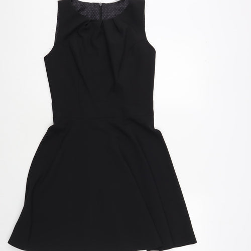 Red Herring Womens Black Polyester Fit & Flare Size 8 Boat Neck Zip