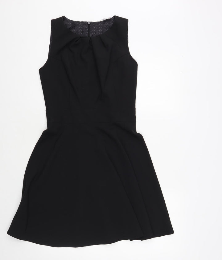 Red Herring Womens Black Polyester Fit & Flare Size 8 Boat Neck Zip