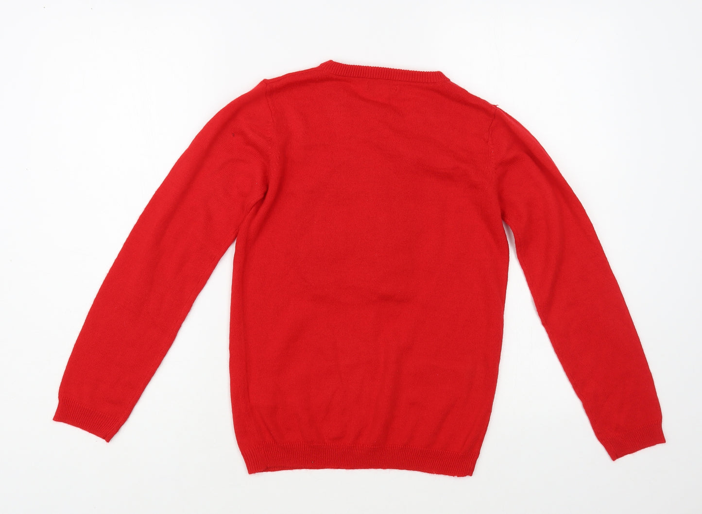 Primark Girls Red Crew Neck Acrylic Pullover Jumper Size 11-12 Years Pullover - Penguins Christmas