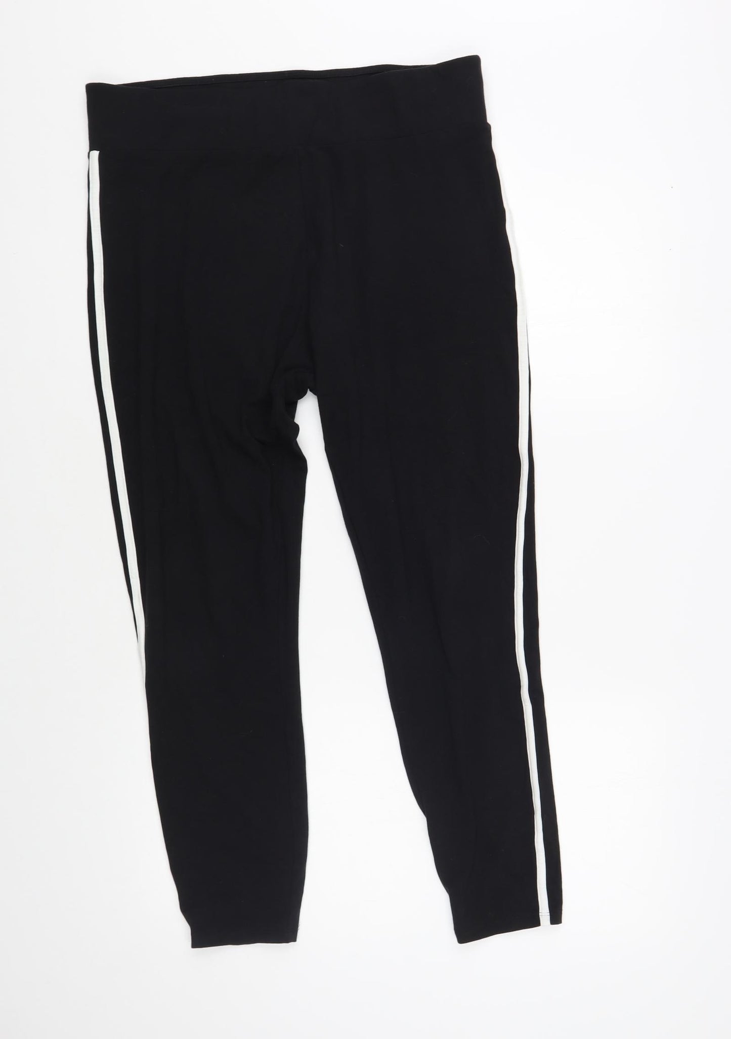 New Look Womens Black Cotton Compression Leggings Size 16 L27 in Regular - Side Stripe