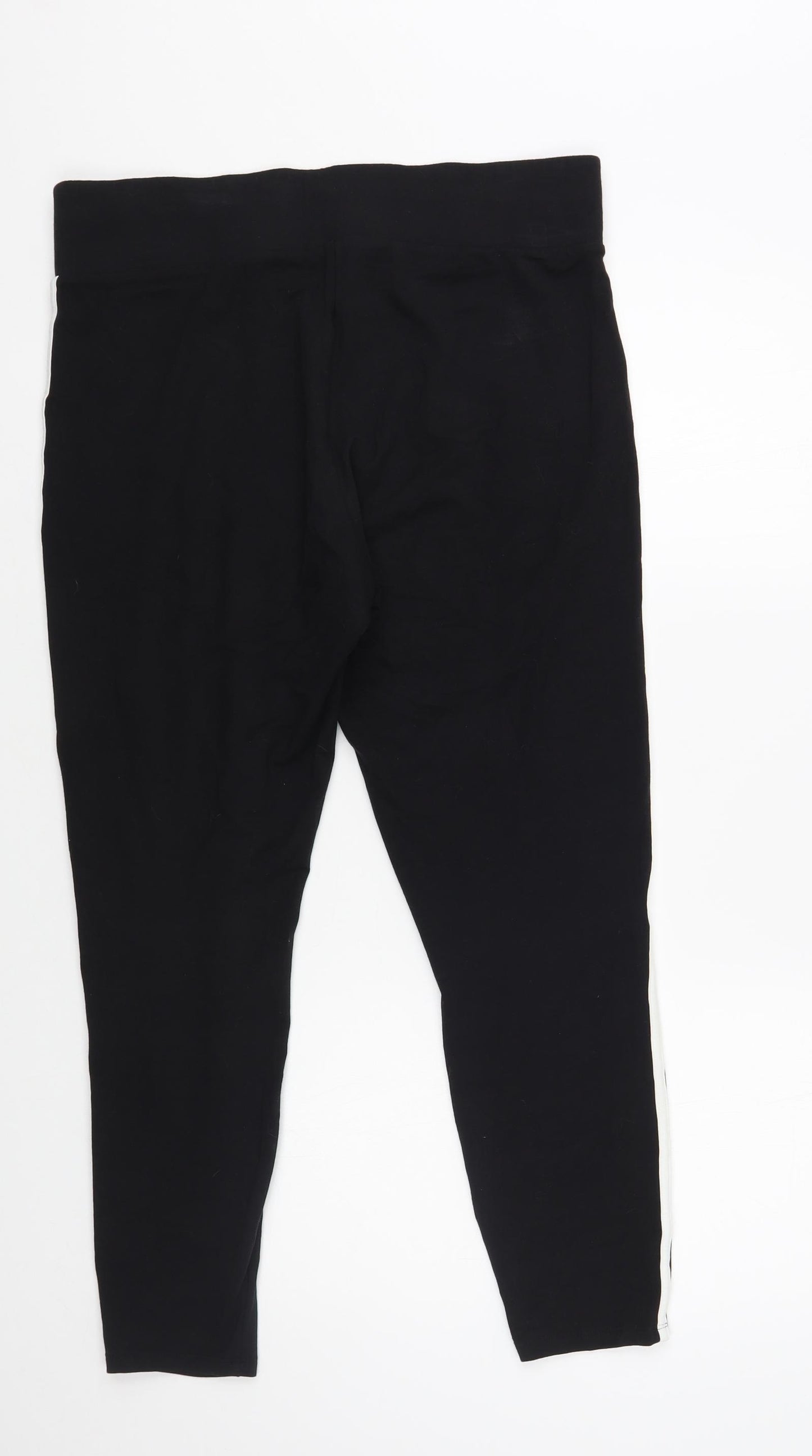 New Look Womens Black Cotton Compression Leggings Size 16 L27 in Regular - Side Stripe