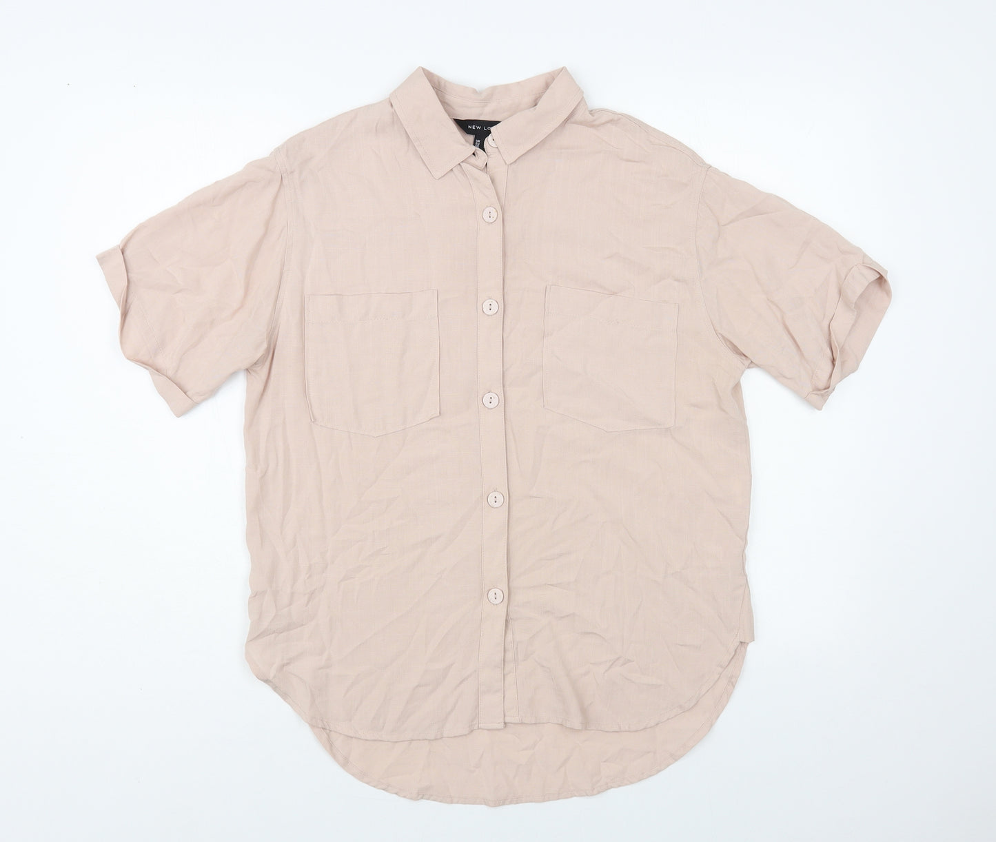 New Look Womens Beige Viscose Basic Button-Up Size 10 Collared
