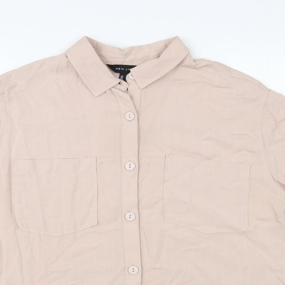 New Look Womens Beige Viscose Basic Button-Up Size 10 Collared