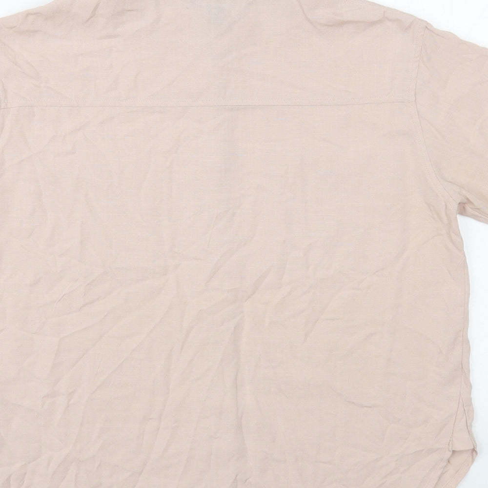 New Look Womens Beige Viscose Basic Button-Up Size 10 Collared