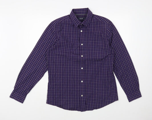 Maine N Mens Purple Check Cotton Button-Up Size M Collared Button